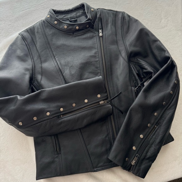 FMC Jackets & Blazers - Vintage FMC Genuine Leather Moto Biker Studded Black Jacket Small 80s 90s